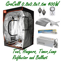 GROCELL 0.8x0.8x1.6m GROW TENT + 400W HPS LAMP BALLAST REFLECTOR + HANGERS TIMER