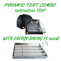 PYRAMID GROCELL 150X150X150 GROW TENT WITH PL 4X55W ENERGY SAVING GROWING LIGHT