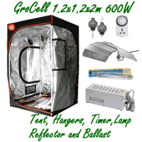 GROCELL 1.2x1.2x2m GROW TENT + 600W HPS LAMP BALLAST REFLECTOR + HANGERS & TIMER